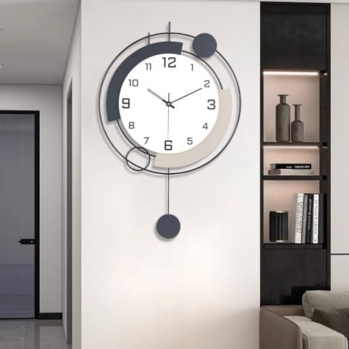 EMITDOOG Large Wall Clock, Decorative Clocks with Pendulum Silent Quality Quartz Wall Art Battery Operated Large Wall Clock for Living Room,Kitchen,Home,Bathroom,Bedroom,16x25.6inch White