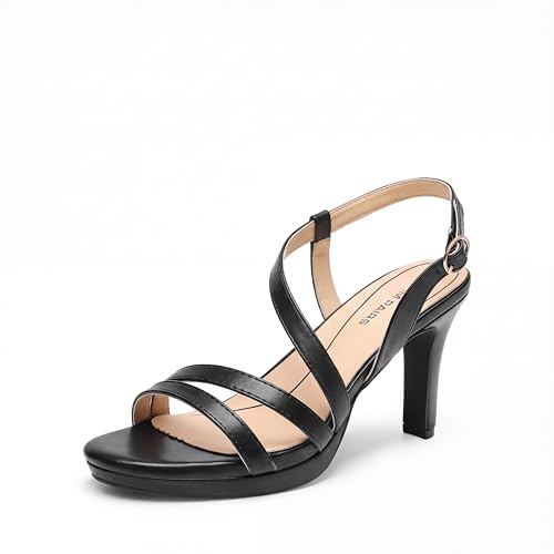 DREAM PAIRS Women's Platform Strappy Heeled Sandals,Black-Pu,7