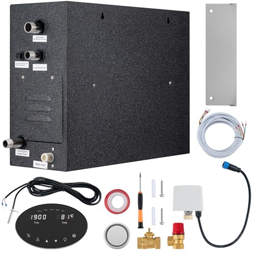 Happybuy 12KW Steam Shower Generator, Segmented Heating & Temperature Customization & 24h Timer Steam Kit, Automatic Drainage Home Steam Shower System