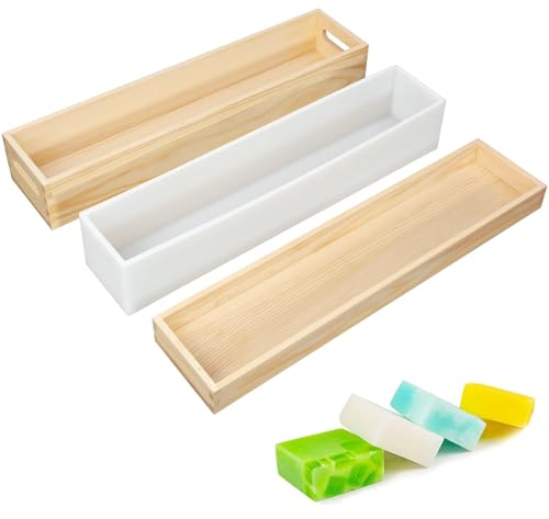Stampi in silicone per sapone con scatola in legno e coperchio, stampi rettangolari per la produzione di sapone (2,2 L/77 OZ)
