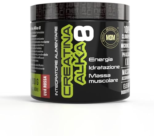 NET Integratori CREATINA ALKA 8-200g Uva Rossa - Creatina Monoidrata Micronizzata Clonapure - Pre-Post Workout, Rapida Produzione Energetica, Contrasta Fatica e Massimizza la Crescita Muscolare