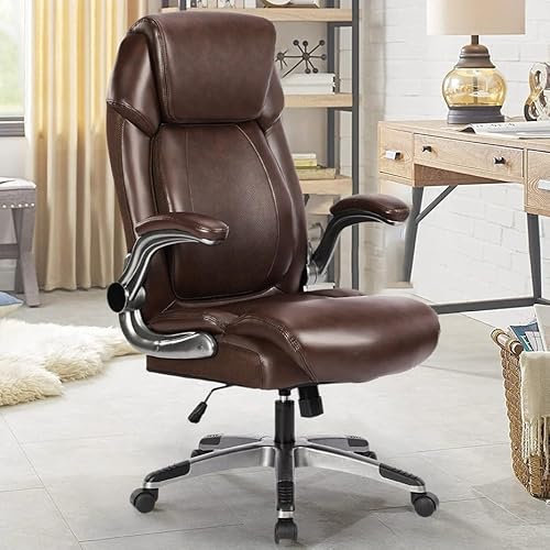 KCREAM Office Chair, Ergonomischer Bürostuhl chefsessel,Braun schreibtischsessel, mit Gepolsterten Klapparmlehnen für das Homeoffice, Drehstuhl mit höhenverstellbar für Erwachsene