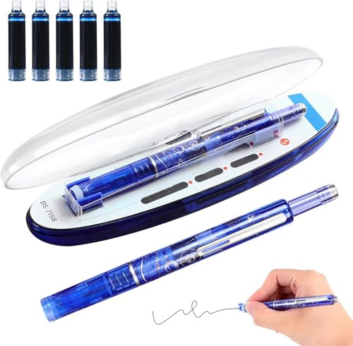 XUDUOO Retractable Fountain Pen, 0.38mm Press Fine Nib Fountain Pen, Soft Grip Part for Standard Ink Cartridges Refillableideal for Beginners, Pupils, Students