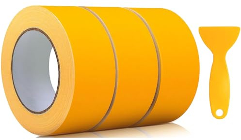 folaoerrr 3 Rollen Goldband Klebeband 50mm x 50 m Profi Klebeband Malerarbeiten UV-beständiges Abklebeband Maler Goldband Kreppband Malerband Malerklebeband für Gestochen Scharfe Farbkante