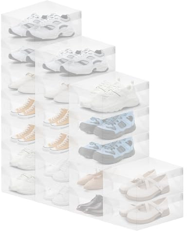 SUNNYNEST Shoe Storage Boxes 20 Pack Stackable Storage Plastic Foldable Shoe Organiser Box Set for Shoe/Trainer Storage Clear for Closet/Under Bed