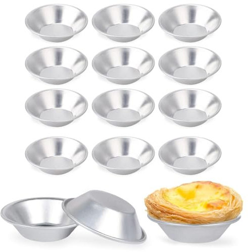 JYNXOR Paquete de 12 moldes reutilizables para tartas,Molde de Tartaleta de Huevo Aluminio,Tazas Hornear de Huevo Tarta ideales para hornear pasteles, galletas, magdalenas y mucho más