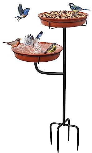 FaloStwer Bain d'oiseaux sur pied, bain d'oiseaux pour jardin, bassin en métal, abreuvoir d'eau pour oiseaux, oiseaux sauvages résistant à l'hiver pour bain d'oiseaux (bronze)