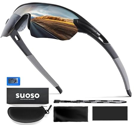 suoso Sportbrille-Fahrradbrille-Herren-Damen-Polarisierte-Sonnenbrille-Sunglasses-Men-Women-UV400 Schutz-Schnelle Brille Rave,a-Schwarz Grau