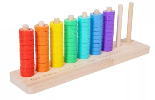 LLTCMYGS Jeu de Lancer d'anneaux Arc-en-Ciel pour Enfants, Ensemble de Jouets en Bois de 70 pièces à empiler et Trier