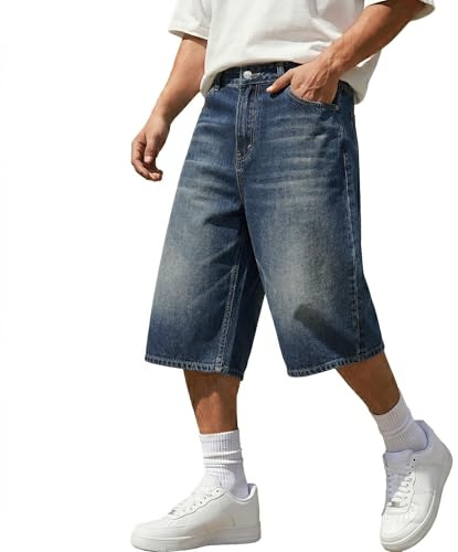 Misfuso Short en Denim Homme Coton, Jean Short Baggy Y2K Streetwear | Jean baggy homme,short baggy homme,décontractés,multipoches