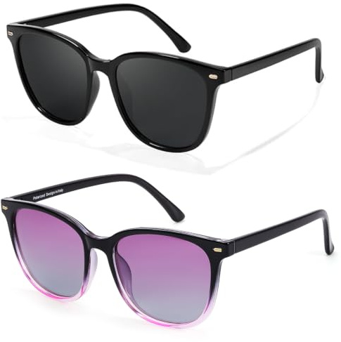 Myiaur Pack de 2 gafas de sol polarizadas para mujer, A06(2 Pack Black+Gradient Purple)
