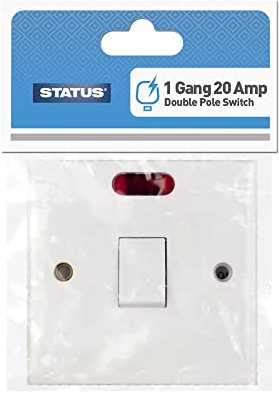 STATUS Light Switch | 20A 1 Gang Single Light Switch | White Plastic with Light Indicator | S20ADPSWNB4