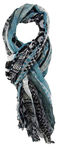 TigerTie gecrashter Chiffon Schal türkis schwarz weiß gemustert - Tuch Gr. 180 x 100 cm