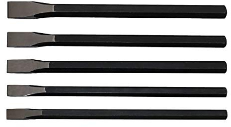 Grip 5 pc 12 XL Heavy Duty Chisel Set - Sizes Include: 1/2” x 12”, 5/8” x 12”, 3/4” x 12”, 7/8” x 12”, 1” x 12” - Roll Up Pouch - Carbon Steel - Home, Garage, Workshop