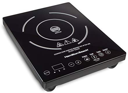 Hamilton Beach Portable Single Induction Cooktop Countertop Burner Hot Plate with Fast Heating Mode, 1800 Watts, 10 Temperature Settings up to 450F, Black (34104)
