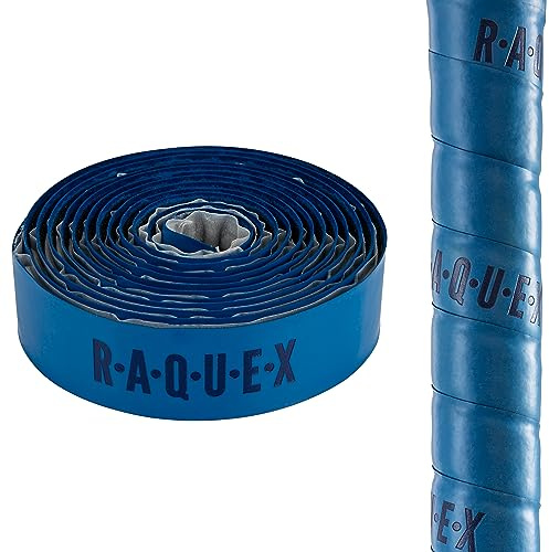 Raquex Cushion Hockey Stick Grip - Super-Grippy PU Material Hockey Grip, Over 2m Long, Soft and Absorbent, Minimises Vibrations. Self-Adhesive Backing, Extra-Long Length (Blue, 10 Grips)