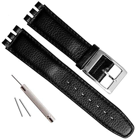 OliBoPo Bracelet de montre en cuir de vachette avec boucle en acier inoxydable pour, Coutures noires, 17mm, Actif