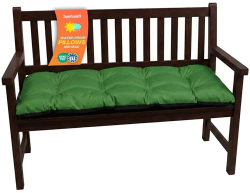SuperKissen24. Cojín para Banco Exterior 120x50 cm Asiento Cómodo e Impermeable para Bancos y Columpios de Jardín, Terraza - Verde