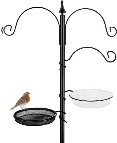 WILDLIFE FRIEND I Vogel Futterstation aus wetterfestem Metall, Höhe 195cm - Komplettset inkl. Vogeltränke und Futterteller für Mehlwürmer Körner Erdnüsse, Vogelbad [Schwarz]
