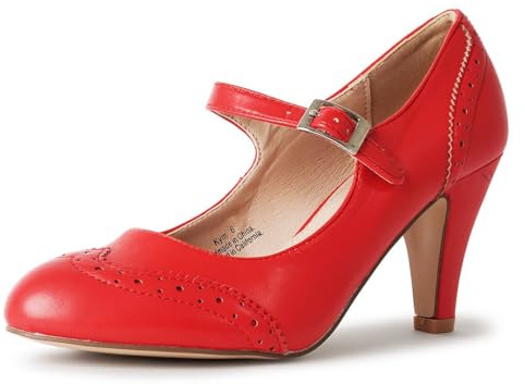 J. Adams Kym Mary Jane Shoes Women Oxford Pumps - Cute Low Kitten High Heels - Retro Vintage Shoes for Women 1950s Mary Janes Round Toe Shoe with Ankle Strap