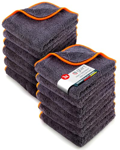 Glart 443TPO4 Mikrofasertücher 12er, 40x40 cm, 600 GSM, Auto-Poliertücher | flauschig, ultraweich, fusselfrei, saugstark, für Trocknung & Pflege, für Autopflege, Motorrad, Boot & Haushalt
