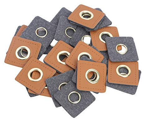 Freebily 30 Stück PU-Leder Abzeichen Aufnähen mit 8mm Metall Messing Ösen Patches für Kordeln DIY T-Shirt Jeans Kleidung Taschen Flicken Patches Dekoration Zubehör Braunes Quadrat 30Pcs