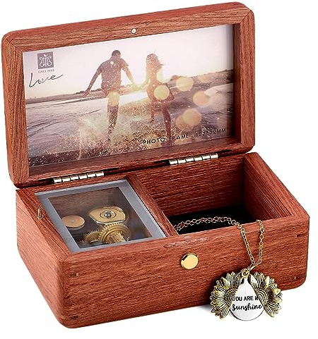 SOFTALK Vintage Jewelry Box Musical Boxs with Customizable Photos Case for Gifts Christmas Birthday and Valentine's Day（Simple Rosewood, Tune:Can't help falling in love）