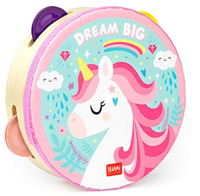 Legami - Tambourin pour Enfants, avec 4 hochets, améliore la Coordination, capacité motrice, Sens du Rythme, Ø 14,5 cm, thème Licorne