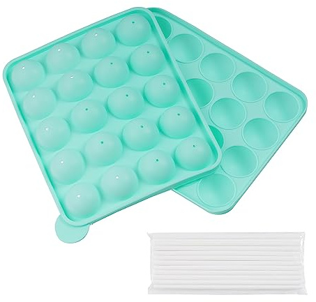 Rbenxia Silicone Cake Mold 20-cavity Half Circle Lollipop Party Cupcake Baking Mold Cake Pop Stick Mold Tray Green with 20 Sticks