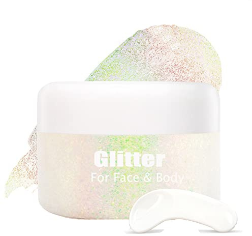 Holographic Body Glitter Gel, Biodegradable Face Glitter Gel Mermaid Liquid Eyeshadow Fine Glitter for Body, Face, Hair, Wedding Festival Glitter Long Lasting Sparkling 1.4 oz (#02)