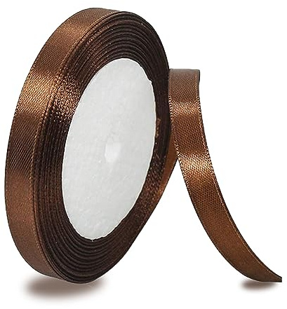 Ruban Satin Café 10mm, 23 mètres Rubans de Tissu pour Emballage Des Cadeaux, Artisanat, Bouquets, Projets de Couture, Anniversaire et Mariage Gâteau Décoration