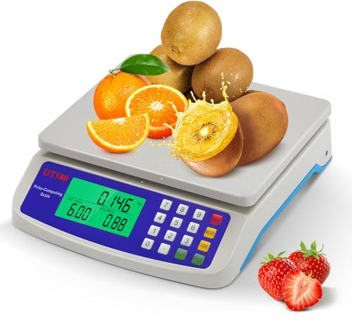 Bonvoisin Preisberechnungswaage 30kg/66lb Kommerzielle Zählwaage Deli-Waage Digitale Preisberechnungswaage Präzise Marktwaage kg/lb Umrechnung(30kg/66lb, 1g)