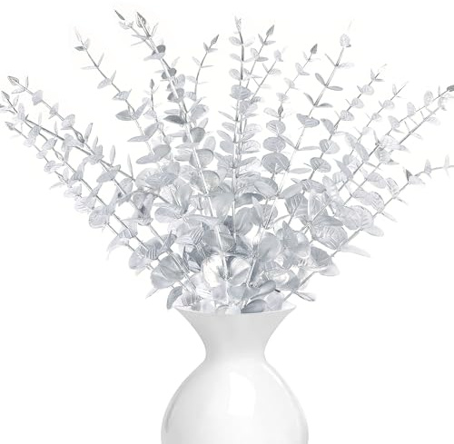 LWAIX Eucalipto Artificiali Foglie di Eucalipto Artificiale 20pcs Steli di EucaliptoEucalipto Artificiali per Festa di Nozze Giardino (Argento)