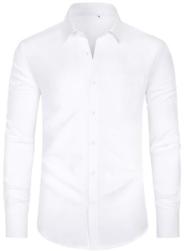 J.VER White Shirt Men Long Sleeve 4-Way Stretch Formal Dress Smart Casual Business Work Fashion Button Down Shirts for Men Adult L