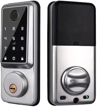 Qivine Smart Door Lock, Electronic Fingerprint Lock Front Door Keyless Keypad Door Lock, APP Control Digital Auto Touchscreen Code Lock with IC Card and Key for Home Office