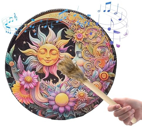 Handgjord shamanisk trumma - rituell resetrumma, shamanisk handtrumma med trummis | Autentiskt andligt musikinstrument, andlig trumma, indiansk trumma