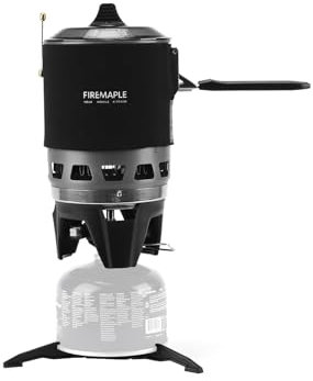 Fire-Maple FMS-X3 Réchaud Camping Gaz 0,8L, Réchaud portable à Allumage électrique+Support Casserole+Stabilisateur, Brûleur à Jet Systeme pour Randonnée et Trekking (Noir)