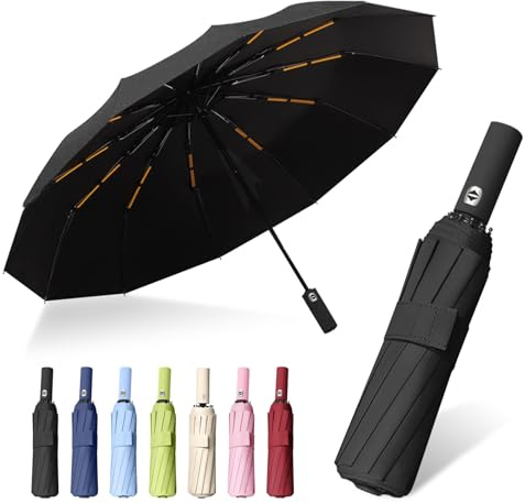 FANSEZQ ANSEZQ Windproof Travel Umbrella - Automatic Open Close, 24 Ribs Heavy Duty Compact Folding Umbrella, UV Protection Rain Umbrella for Men and Women (black)