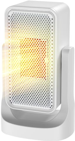 Qoosea Stufetta Elettrica Basso Consumo Bagno con Termoventilatore 900W 2 Impostazioni di Temperatura Stufa Scaldino Elettrico Basso Consumocon Termostato per Casa Ufficio (Bianco)