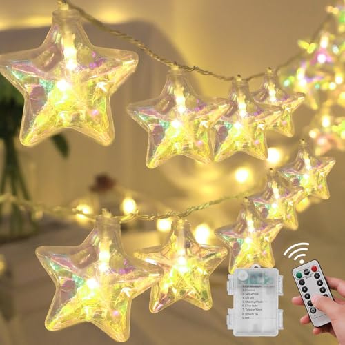 Ljusslinga stjärnor 3 m, julljusslinga, 20 lysdioder julbelysning, juldekoration, fjärrkontroll, USB och batteridriven, 8 lägen vattentät ljusslinga för inomhus, utomhus, fest, trädgård