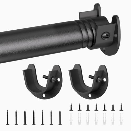 Goowin Extendable Wardrobe Rail 43-172cm, 25mm Carbon Steel Adjustable Wardrobe Rail with Fittings for Wardrobe,Cabinet,Windows(Black)