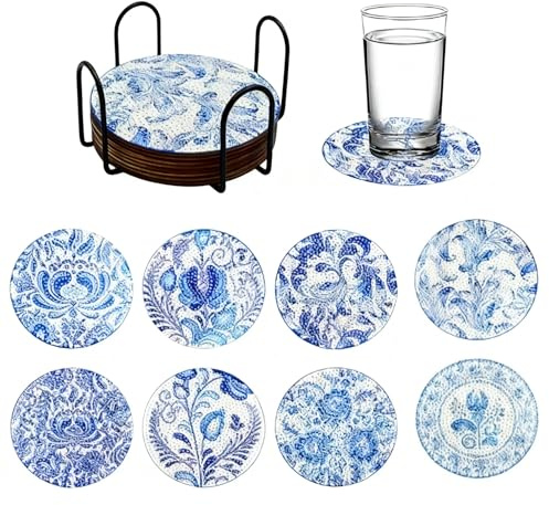 8 Pièces de Dessous de Verre Diamant Aquarelle, Dessous de Verre avec Support, Dos en Liège, pour Tasses et Bougies, pour Adultes, Débutants et Enfants