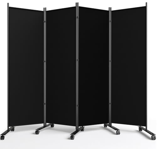 WELDUN Divisor de habitación de 4 paneles de 183 cm, pantallas plegables de privacidad con ruedas bloqueables, división de habitación para separador de habitaciones, separadores de pared de tela
