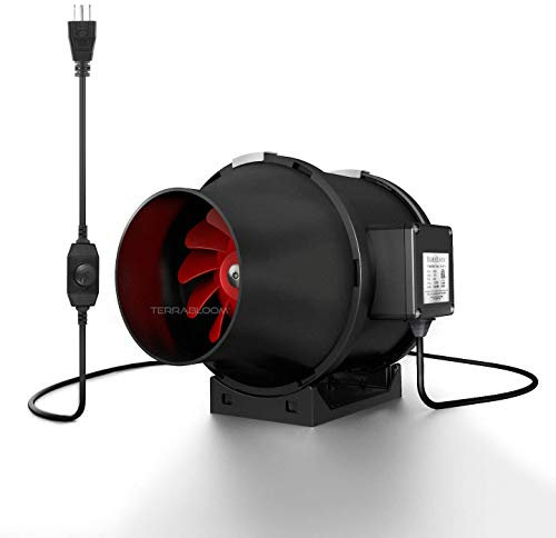 TerraBloom 4 Inch (100 mm) Inline Fan - 188 CFM Exhaust Duct Fan, Built-In Speed Controller, ETL Listed, Pre-Wired 6 FT Grounded Cord - For Use In Grow Tents With Carbon Filters, Fixtures, Attics