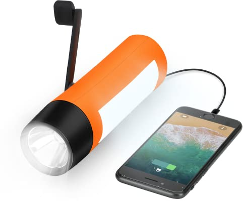 VFAN Rechargeable Hand Crank Flashlight/Generator/USB Charger for Phone and Emergency Survival Situations (Orange)