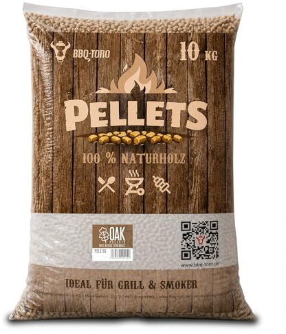 BBQ-Toro grillpellets ek tillverkad av 100% ekträ | 10 kg | ekpellets för grillar, rökare | pelletspizzaugnar och värmesystem