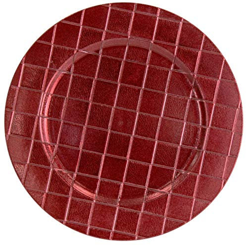 Geri 4-Pack 33cm Plastic Charger Plates, Red | Decorative Tableware Underplates for Dinner Plates | Round Checkered Placemats for Table Decorations | Durable & Reusable Dinnerware Plate Set for 4