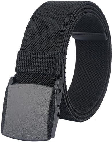 Men's Elastic Stretch Belts, Webbing Canvas Sports Belt for Men Women with Plastic Buckle for Outdoor Work Travel Golf, Adjustable Casual Belts for Pants Size Below 46 inches [49L x 1.5W](Black)