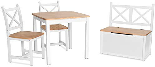 ib style Xen Kindersitzgruppe, Kindersitzgruppe mit Zwei Stühlen, Hartholz, Sicherheitsgeprüft, 4 teilig: Tisch + 2 Stühle + Truhenbank