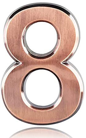 3 Inch Front Door Numbers, 3D Self Adhesive House Numbers Plaques Waterproof Mailbox Signage DIY Chrome Polished Address Numbers Sign for Home Office Hotel Apartment Door Room Wall, Copper (8)